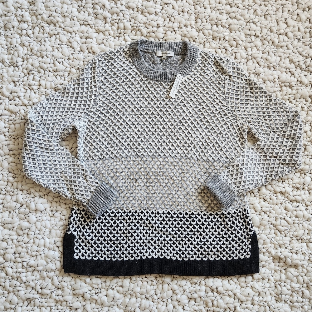 Madewell Gray & Cream Textured Crewneck Sweater - Picture 2 of 5